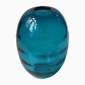 Ovoid Turquoise Glass Vase with Optical Stripes by Holmegaard, 1950s-LCR-952173