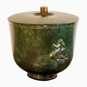 Oxidian Brass Container Vase with Siren Decoration, Italy, 1940s-VCV-1821245