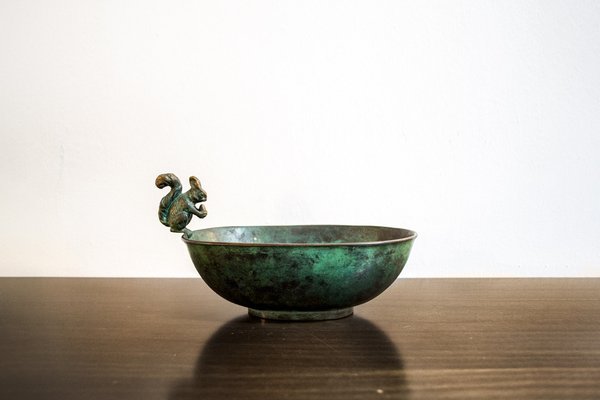 Oxidized Brass Bowl with Squirrel Decoration, Italy, 1940s-VCV-1821006