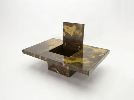 Oxidized Brass Coffee Table by Isabelle and Richard Faure for Honoré Paris, 1970s-YJA-888366