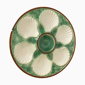 Oyster Plate in Majolica Green and White Color, France, 19th Century-UR-1706807