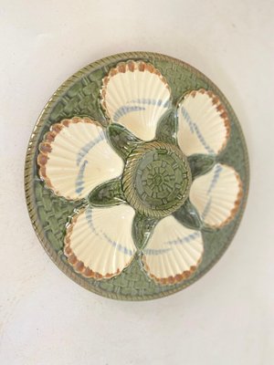 Oyster Plates in Green and White Majolica from Longchamp, 19th Century, Set of 2-UR-1717319