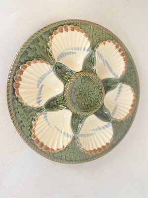 Oyster Plates in Green and White Majolica from Longchamp, 19th Century, Set of 2-UR-1717319