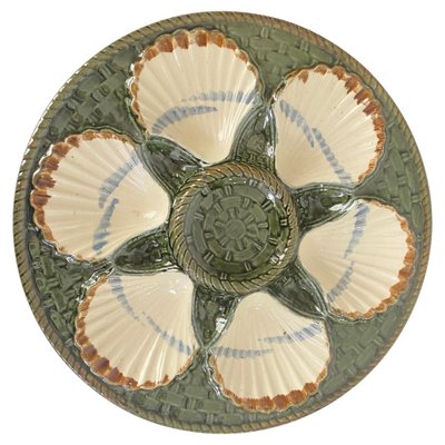 Oyster Plates in Green and White Majolica from Longchamp, 19th Century, Set of 2-UR-1717319