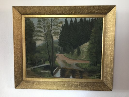 P. Counotte, Landscape Composition Painting, 1960s, Oil on Board, Framed-WQQ-1338501