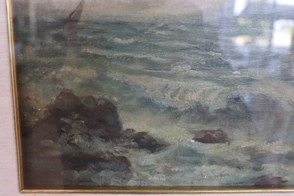 P. Sacchetto, Seascape, 1940s, Oil on Masonite, Framed-DCO-1399171