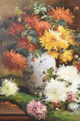 P. Valmon, Dahlias, Oil on Canvas, 19th Century, Framed-YVI-1749819