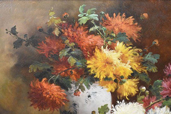 P. Valmon, Dahlias, Oil on Canvas, 19th Century, Framed-YVI-1749819