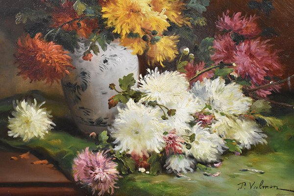 P. Valmon, Dahlias, Oil on Canvas, 19th Century, Framed-YVI-1749819