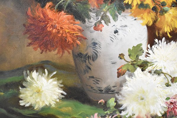 P. Valmon, Dahlias, Oil on Canvas, 19th Century, Framed-YVI-1749819