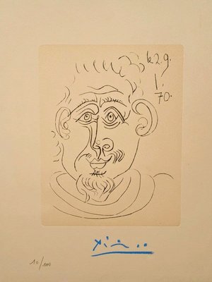 Pablo Picasso, Tete d'Homme Au Bouc, Rare Hand-Signed Etching, 1970s-NRC-1776311