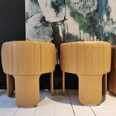 Padded Chairs in Beige Leather Mod. Dinette by Luigi Massoni for Poltrona Frau, 1970s, Set of 4-PRS-1693574