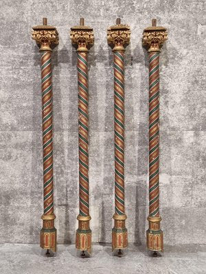 Painted and Gilded Wood Corinthian Columns, Set of 4-NQV-1220347