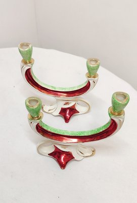 Painted Ceramic Candleholders, France, 1950s, Set of 2-RGF-1241064