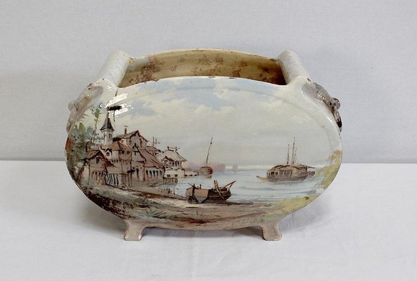 Painted Ceramic Planter by E. Gilles, 19th Century-RVK-971546