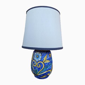 Painted Ceramic Table Lamp with Fabric Lampshade, 1970s-ZUW-1799316