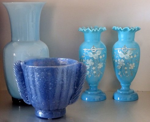 Painted Opaline Vases, 1900s, Set of 2-GT-1109269