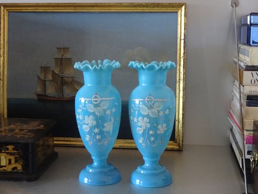 Painted Opaline Vases, 1900s, Set of 2-GT-1109269