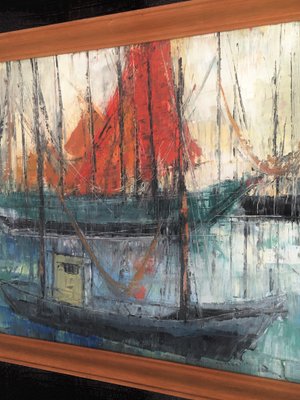 Painting, Marina Boating Scene, 1960s, Belgium-RQV-988406