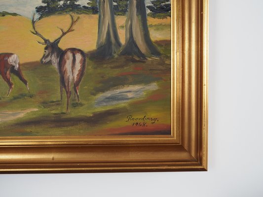 Painting, The Pair of Deer, 1960s, Wood, Framed-VND-1776736