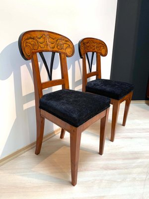 Pair of Biedermeier Shovel Chairs, Walnut, Ink Painting, South Germany, 1830s, Set of 2-NNB-1062747