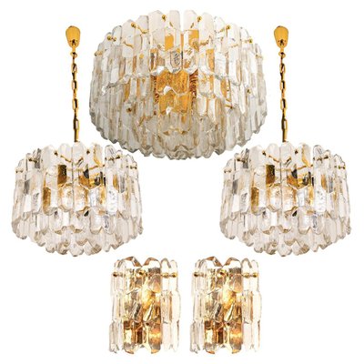 Palazzo Light Fixtures in Gilt Brass and Glass by J. T. Kalmar, 1970s, Set of 5-VDW-968280