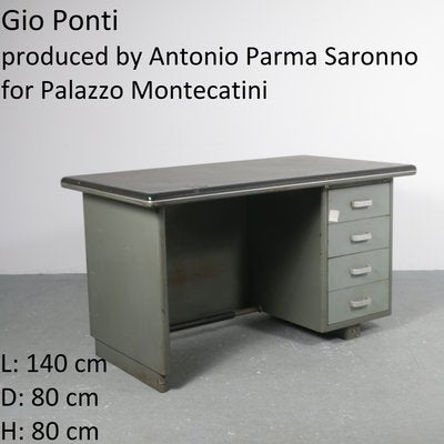 Palazzo Montecatini Metal Desk with Leather Top by Gio Ponti for Antonio Parma Saronno, 1930s-SXX-1077517