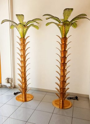 Palm Tree Floor Lamps in Brass & Murano Glass, Set of 2-QLH-1336582