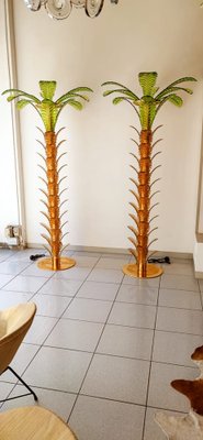 Palm Tree Floor Lamps in Brass & Murano Glass, Set of 2-QLH-1336582