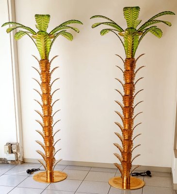 Palm Tree Floor Lamps in Brass & Murano Glass, Set of 2-QLH-1336582