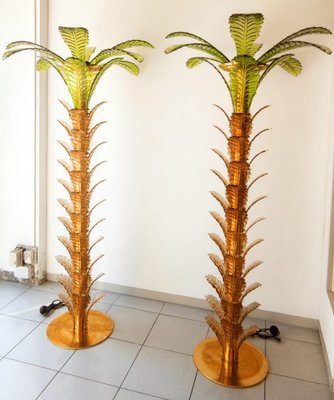 Palm Tree Floor Lamps in Brass & Murano Glass, Set of 2-QLH-1336582