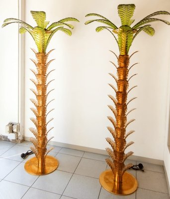 Palm Tree Floor Lamps in Brass & Murano Glass, Set of 2-QLH-1336582