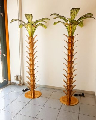 Palm Tree Floor Lamps in Brass & Murano Glass, Set of 2-QLH-1336582