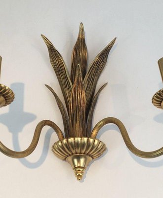 Palm Tree Sconces in Bronze & Brass in the Style of Maison Charles, Set of 2-BA-1365555