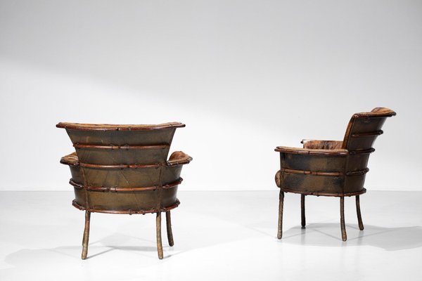 Palm Wood Armchairs, 1930s, Set of 2-YU-1010766