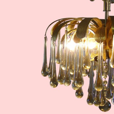 Palmtree Chandelier with Teardrop Murano Glass by Christoph Palme for Palwa, 1970s-QUV-2041026