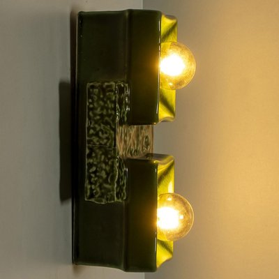 Pan Ceramics Green Textured Square Wall Lights, 1970s-VDW-2035173