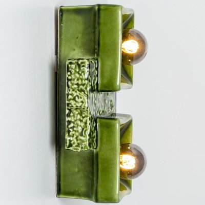 Pan Ceramics Green Textured Square Wall Lights, 1970s-VDW-2035173