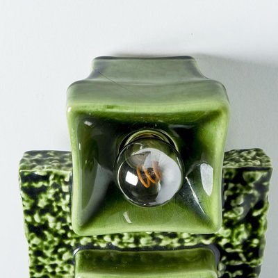 Pan Ceramics Green Textured Square Wall Lights, 1970s-VDW-2035173