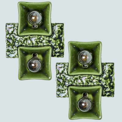 Pan Ceramics Green Textured Square Wall Lights, 1970s-VDW-2035173