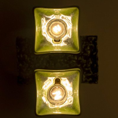 Pan Ceramics Green Textured Square Wall Lights, 1970s-VDW-2035173