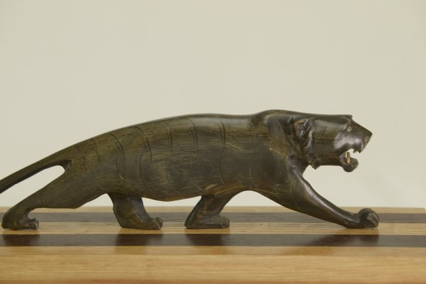 Panther Sculpture on Oak Wood Base with Wenge Inlay, 1920s-NEN-2021751