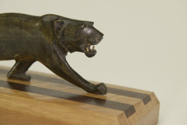 Panther Sculpture on Oak Wood Base with Wenge Inlay, 1920s-NEN-2021751