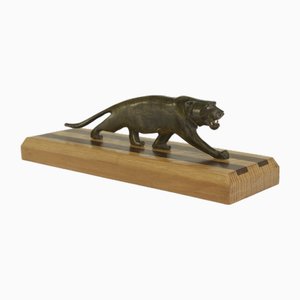 Panther Sculpture on Oak Wood Base with Wenge Inlay, 1920s-NEN-2021751