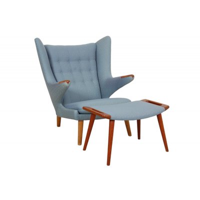 Papa Bear Chair in Blue Fabric by Hans Wegner, 1970s-MTD-1807560