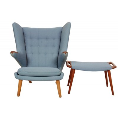 Papa Bear Chair in Blue Fabric by Hans Wegner, 1970s-MTD-1807560