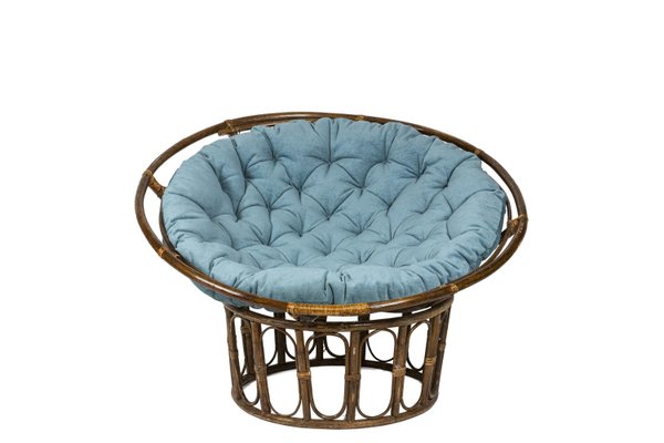 Papasan Lounge Chair in Rattan and Quilted Fabric, 1970s-CEJ-1056764