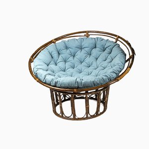 Papasan Lounge Chair in Rattan and Quilted Fabric, 1970s-CEJ-1056764