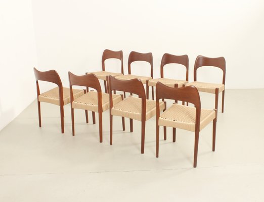 Papercord Dining Chairs by Arne Hovmand Olsen for Mogens Kold, Denmark, 1960s, Set of 8-UB-2022896