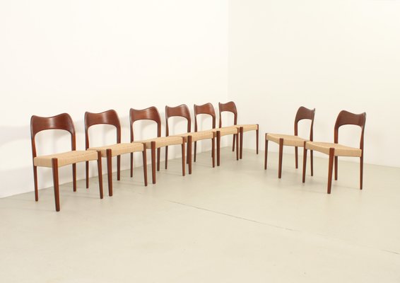 Papercord Dining Chairs by Arne Hovmand Olsen for Mogens Kold, Denmark, 1960s, Set of 8-UB-2022896